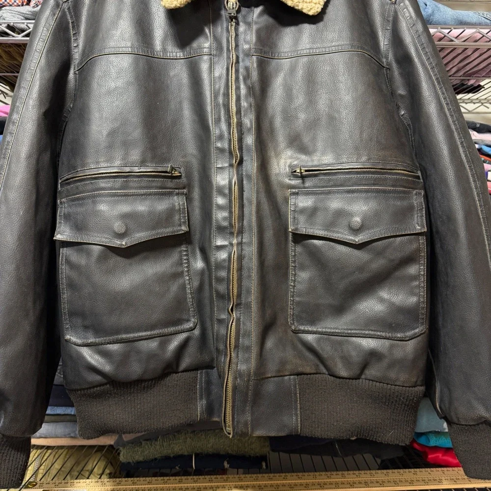 Levi's Bomber Jacket Men's XXL Brown Faux Leather Sherpa Collar Aviator Flight